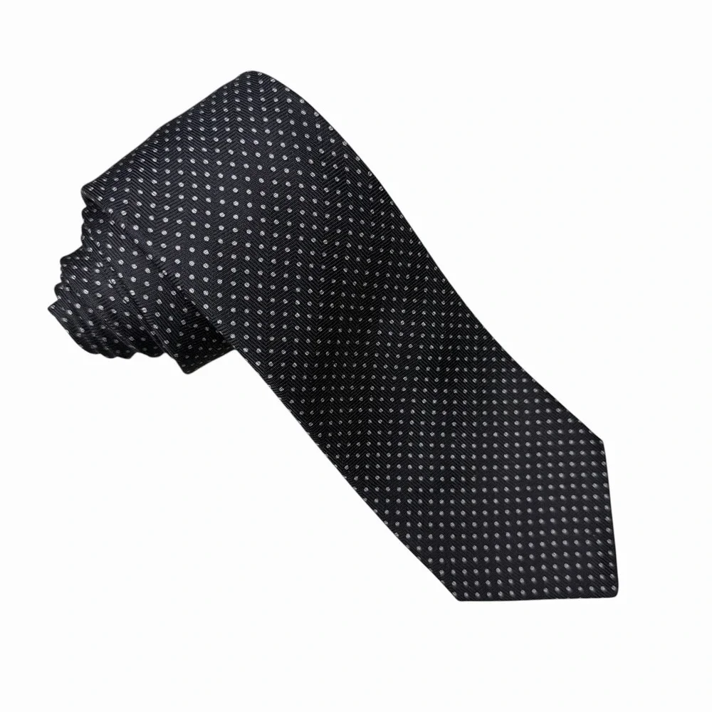 Hermes Men's Recent Tie Polka Dot Black/White Silk 153624 SA 2.75" (W) x 61" (L) - Picture 2 of 4